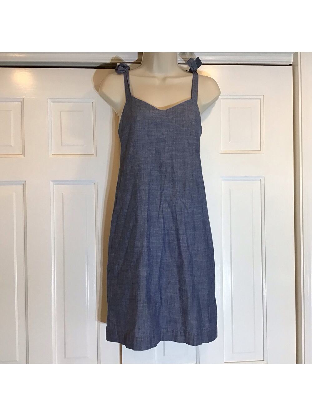 J. Crew Chambray Dress Tie Strap Mini Dress Size XXS Preppy Classic Coquette